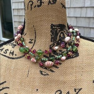 Hattie Carnegie Pink and Green Multi-Strand Necklace Vintage Rare